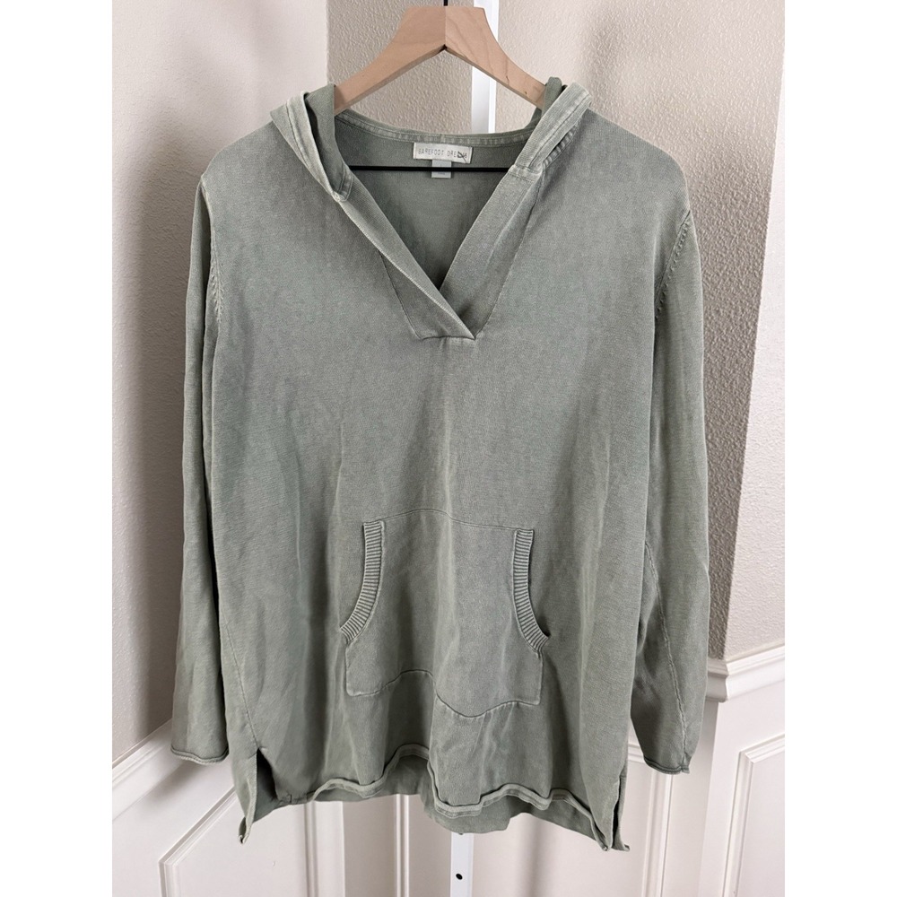 Barefoot Dreams Sun bleached Cotton Bonfire Hoodie Large Green Comfy Cozy